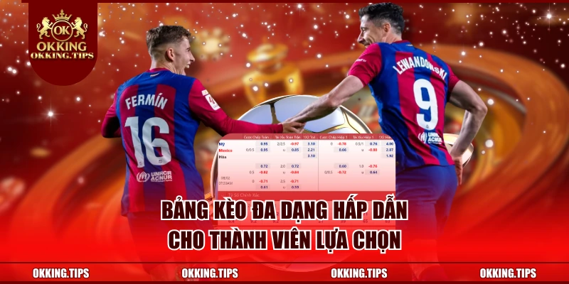 Bảng kèo đa dạng hấp dẫn cho thành viên lựa chọn
